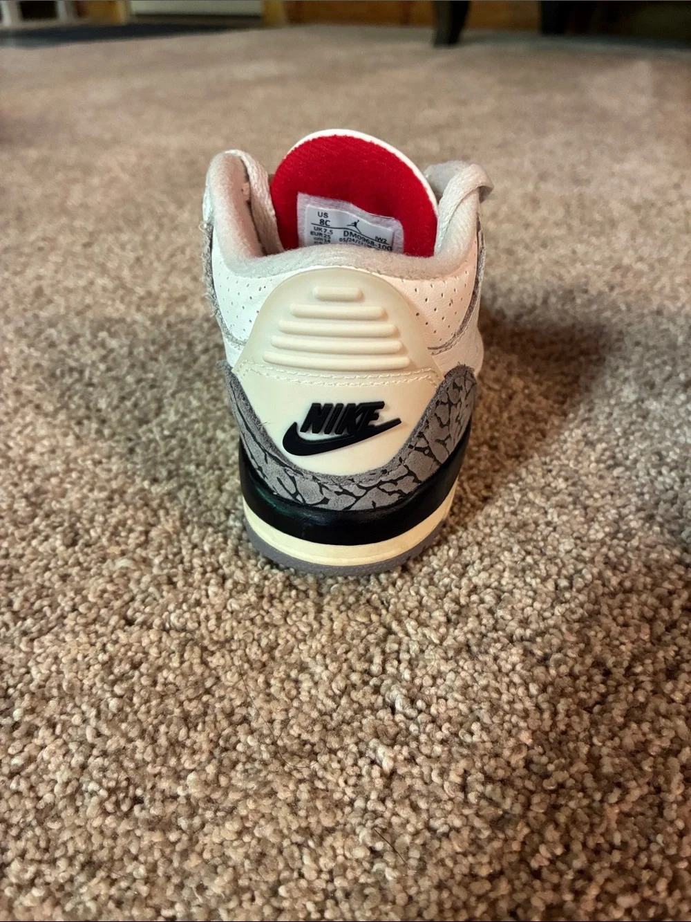 Nike Air Jordan 3 Retro White Cement Kids Sneakers Size 8C